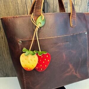 Strawberry Bag Charm Genuine Leather Crossbody Purse Charm Keychain NEW